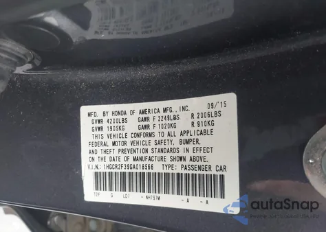 2016 Honda Accord Lx z USA, uszkodzony, nr VIN 1HGCR2F39GA018566